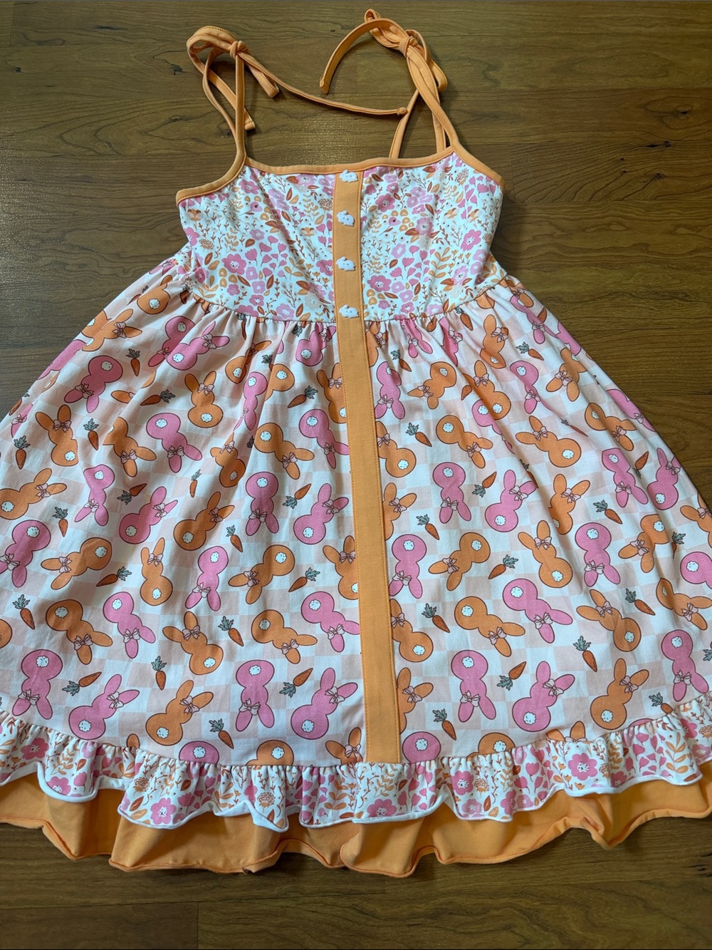 Brand new Cheeky plum Pink and Orange Bunny-Print Tie-Strap Sundress size 10Y.
